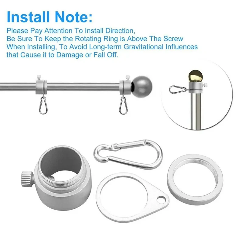 1Pc Alloy Flag Pole Rings 360 Degree Rotating Pole Mounting with Fixed HookAnti Wrap for 1 Inch