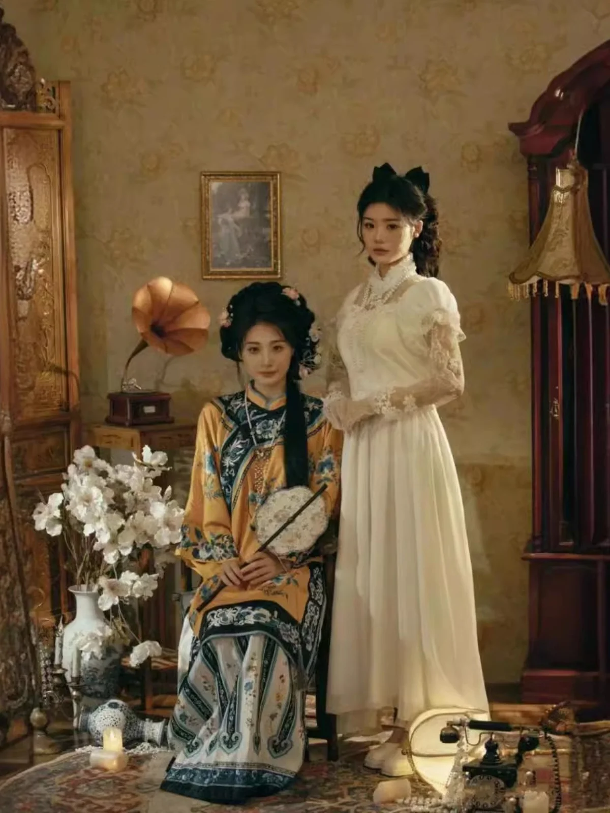 

Retro Style Women's Dress Studio Art Photo Shoot Vintage Costume Hanfu Ladies Fashionable Maxi Skirt Polyester Material
