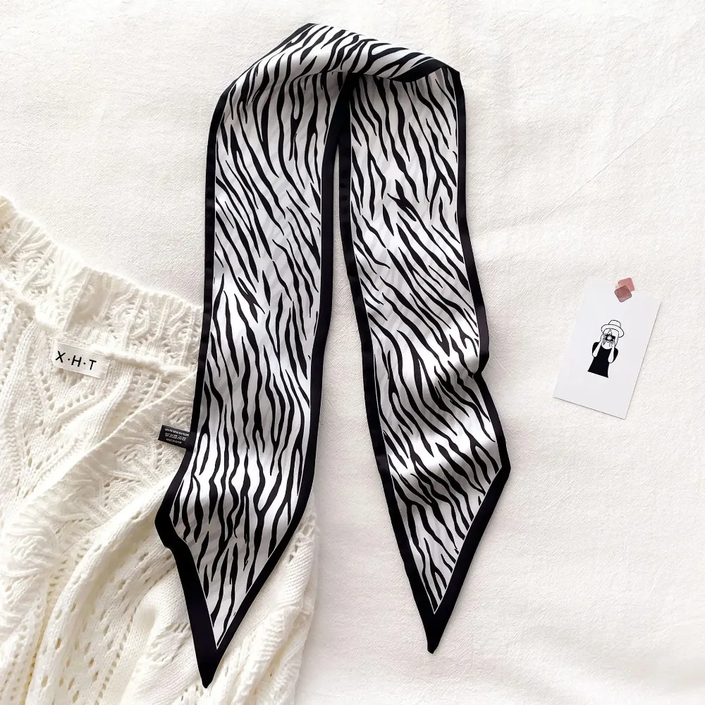 2024 Fashion Zebra Print Silk Scarf Lady Bags Foulard Small Ribbon Band Kerchief Women Long Neck Shawl Female