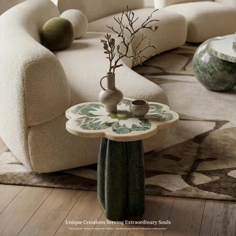 Modern luxury marble side table pink flower pattern home furniture coffeetable corner table suitable for villa hotel living room