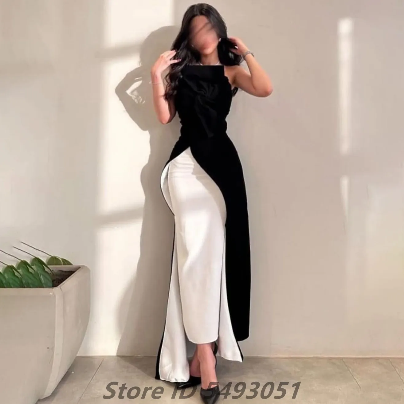 Sevintage Contrast Color Black And White Strapless Ankle Length Prom Gown 2024 Customized Robe de soiree