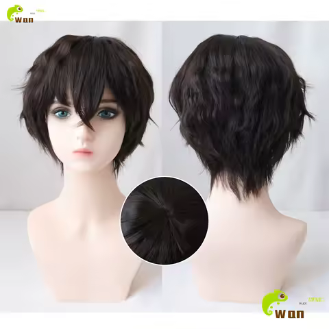 Anime Dazai Osamu Cosplay Wig Short Brown Cruly Wig Anime Cosplay Wigs Heat Resistant Synthetic Hair Halloween Wigs + Wig Cap
