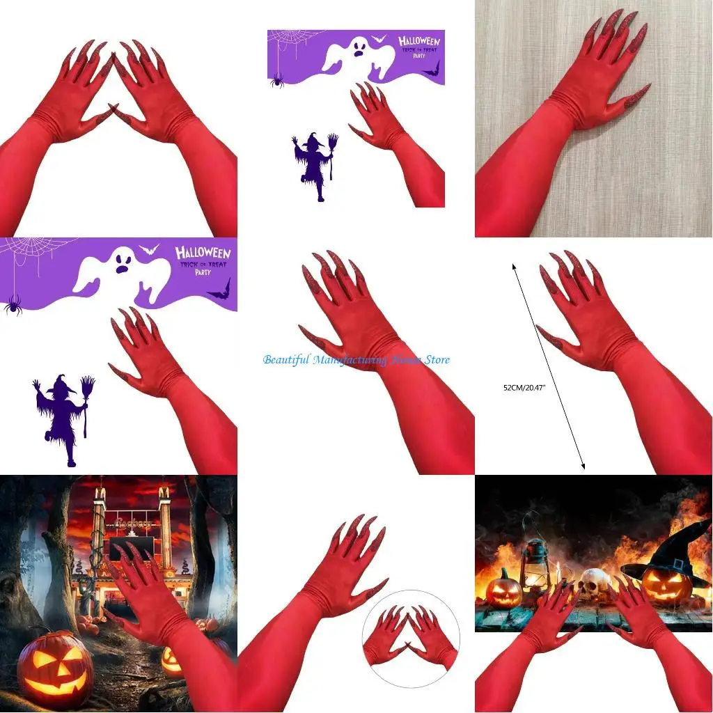 E56A Prank Halloween Costume Gloves Party Props for Themed Party Scary Fingernail Claw Gloves Adult Stage Performances Props