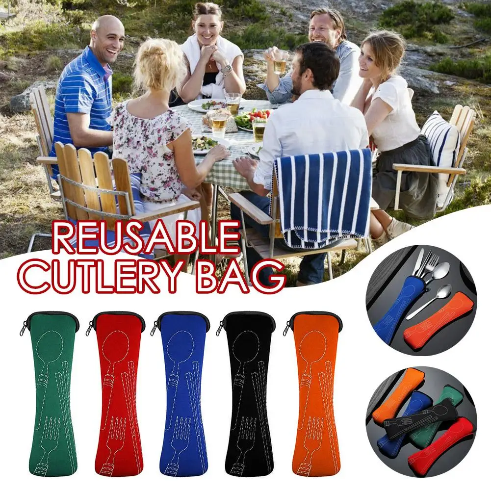 Reise-Bestecktasche für Gabel, Löffel und Stäbchen aus Edelstahl mit Etui – Detail 4