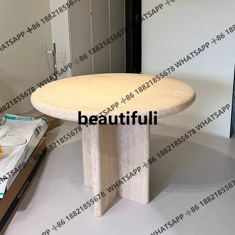 

2025 new natural travertine dining table modern simple high-end round dining table