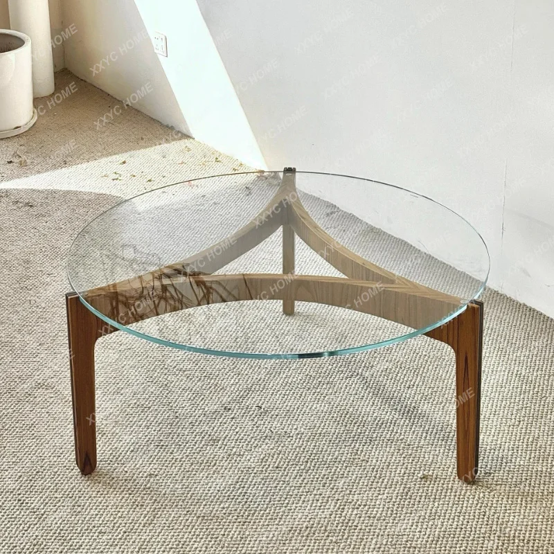 A  Medieval Style Solid Wood Glass Dining Table  Home Living Room Round Dining Table Wabi Art Table