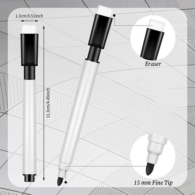 Imagem -04 - Dry Apagar Marcadores Pretos com Tampa de Borracha Dry Apagar Marcadores Ponta Fina Whiteboard 100 Pcs