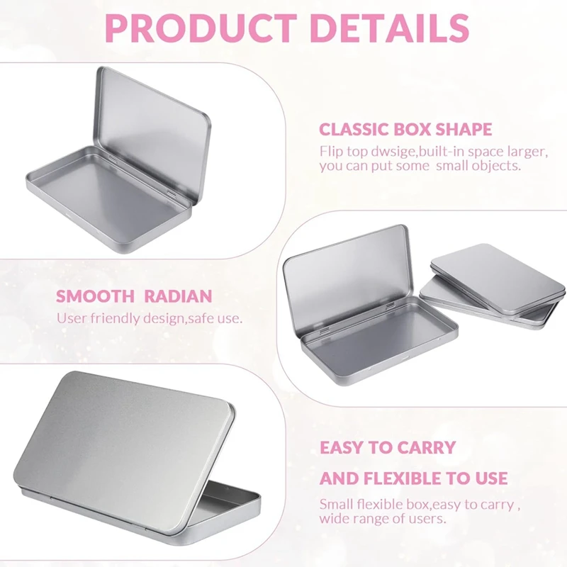 ABWR kotak timah logam persegi panjang, dengan tutup logam berengsel tutup kotak kaleng kosong logam wadah kotak penyimpanan perak