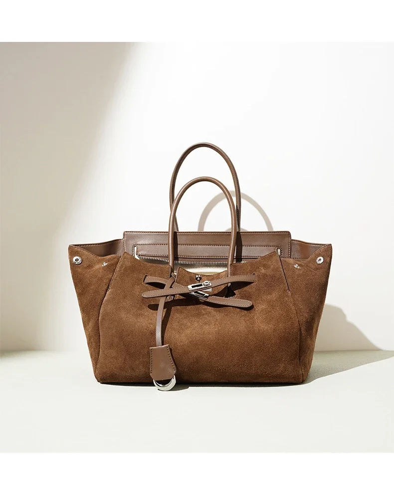 

2025 Spring Summer New Suede Leather Handheld Tote Bag Unique Spacious Shoulder Crossbody Bag Women Commuting Versatile Handbag