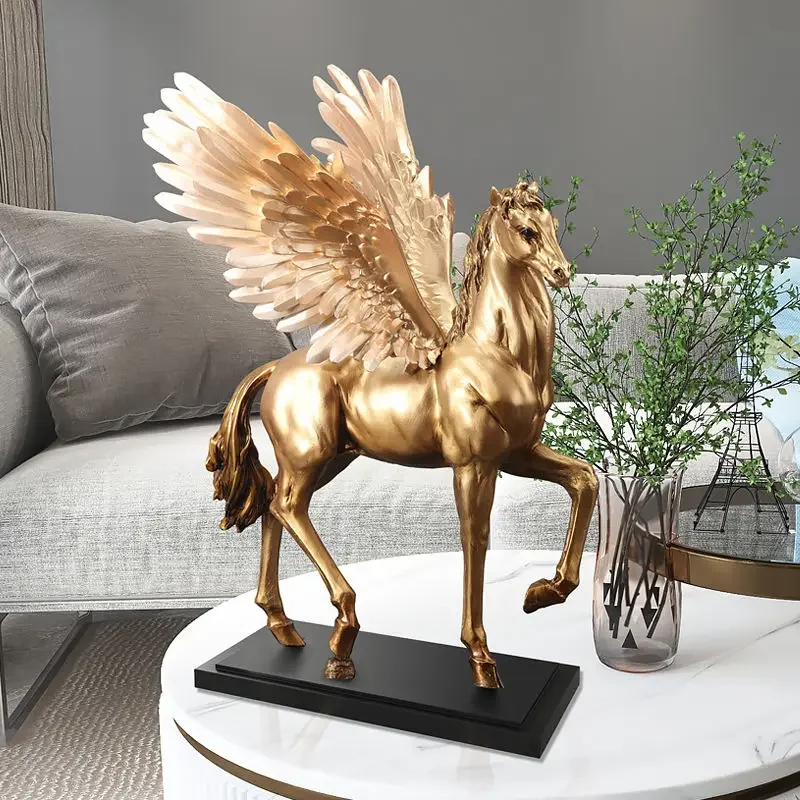 cheval volant en résine d'art moderne, décor Feng Shui, Figurine d'animal, nordique, décor de chambre