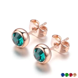 Simple Classic Cubic Zirconia Rose Gold Color Stud Earrings HotSale Round Austrian Crystal Fashion Jewelry For Women E270M