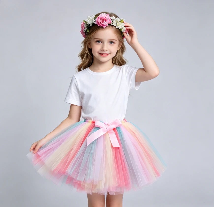 Girls Fairy And Cute Mesh Fluffy Half With Skirt Flower Wreath Headband Set Kids Candy Theme Halloween Party Dress Up Daily Suit