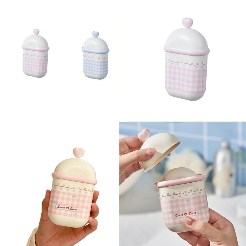 Sweet Cute Double Layer Soap Dish With Lid Portable Soap Draining Holder Cotton Swabs Storage Box Bathroom Organizer