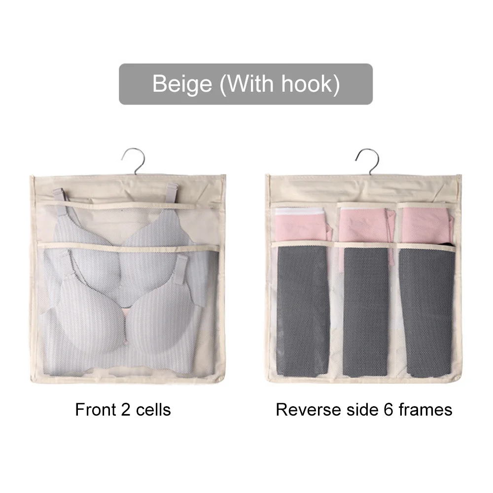 Double-sided Hanging Bag Folding Clothing Storage Bag Clear Socks Bra Underwear Rack Hanger Storage Bags Organizer for Wardrobe