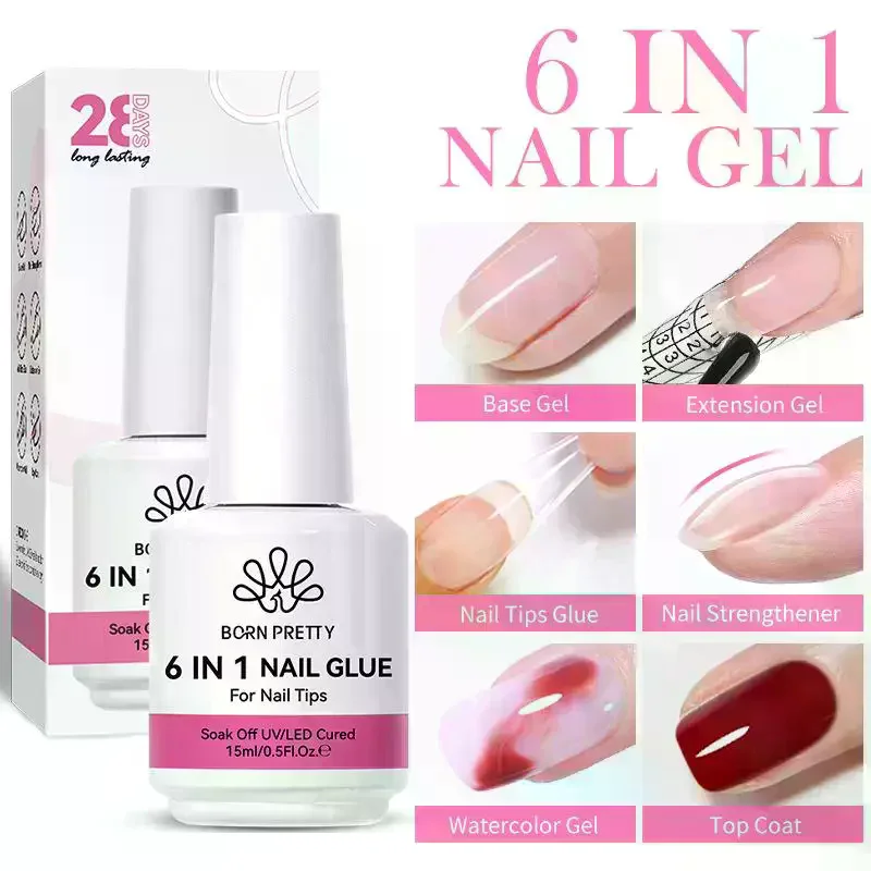 15ml 6 IN 1 Multi-Functional Extension Nail UV Gel Polish Refilled Package Building Nail Gel Base Semi Permanent Nails Art Gel