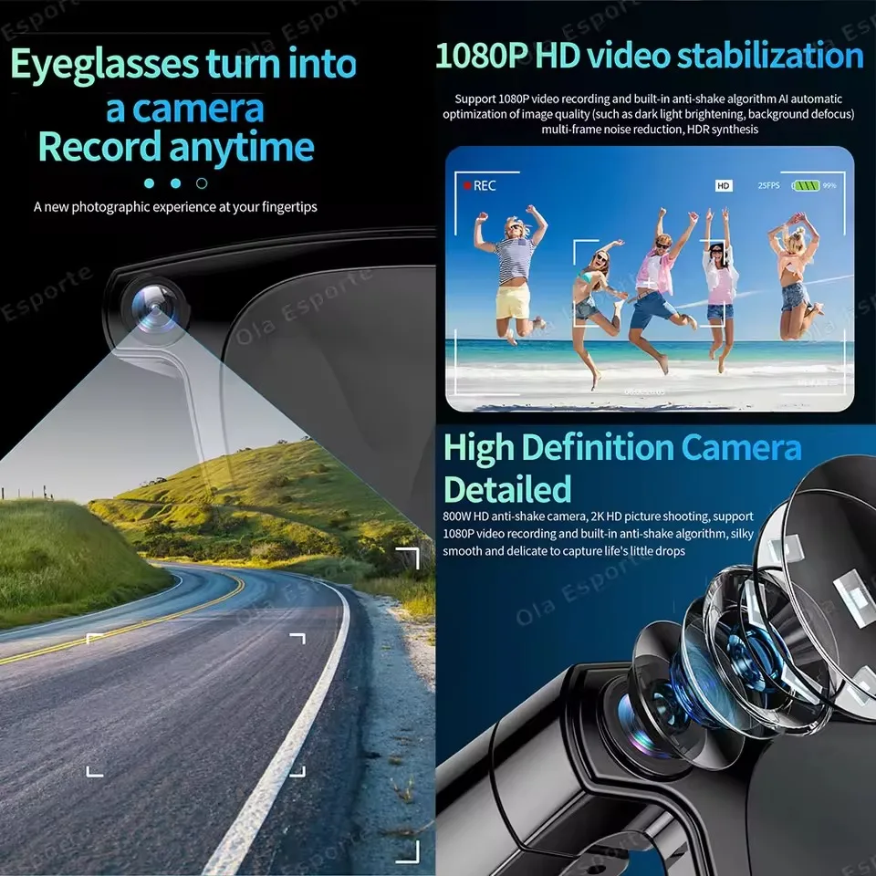 New HD AI Shooting Smart Glasses CY01 800W Camera Bluetooth Music Calling AI Dialog Recognition Voice Assistant Smart Glasses