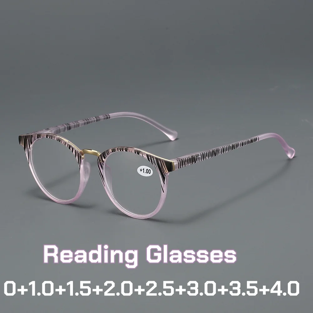 

Elegant Women Striped Frame Reading Glasses Unisex Ultralight Fashion Anti Blue Light Presbyopia Glasses with Plus Diopters +4.0