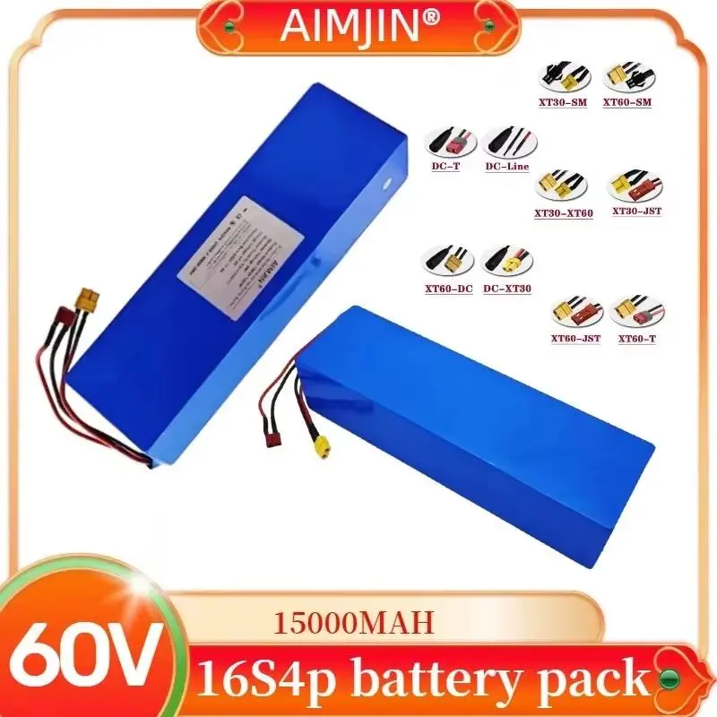 

60V 15000mAh 16S4P Lithium Battery Pack with BMS for Motorcycle Scooter Bicycle 2000W High Capacity Battery for Electric Vehicle