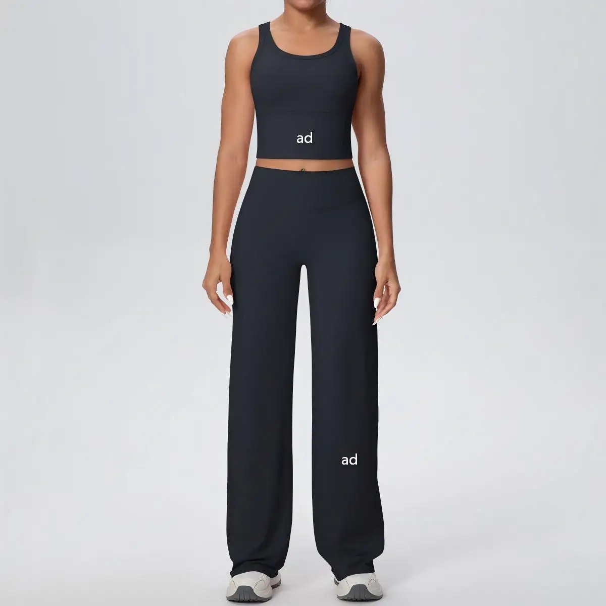 2026 new double-sided brushed breathable set, long and wide leg yoga suit set, sports running and fitness two-piece set
