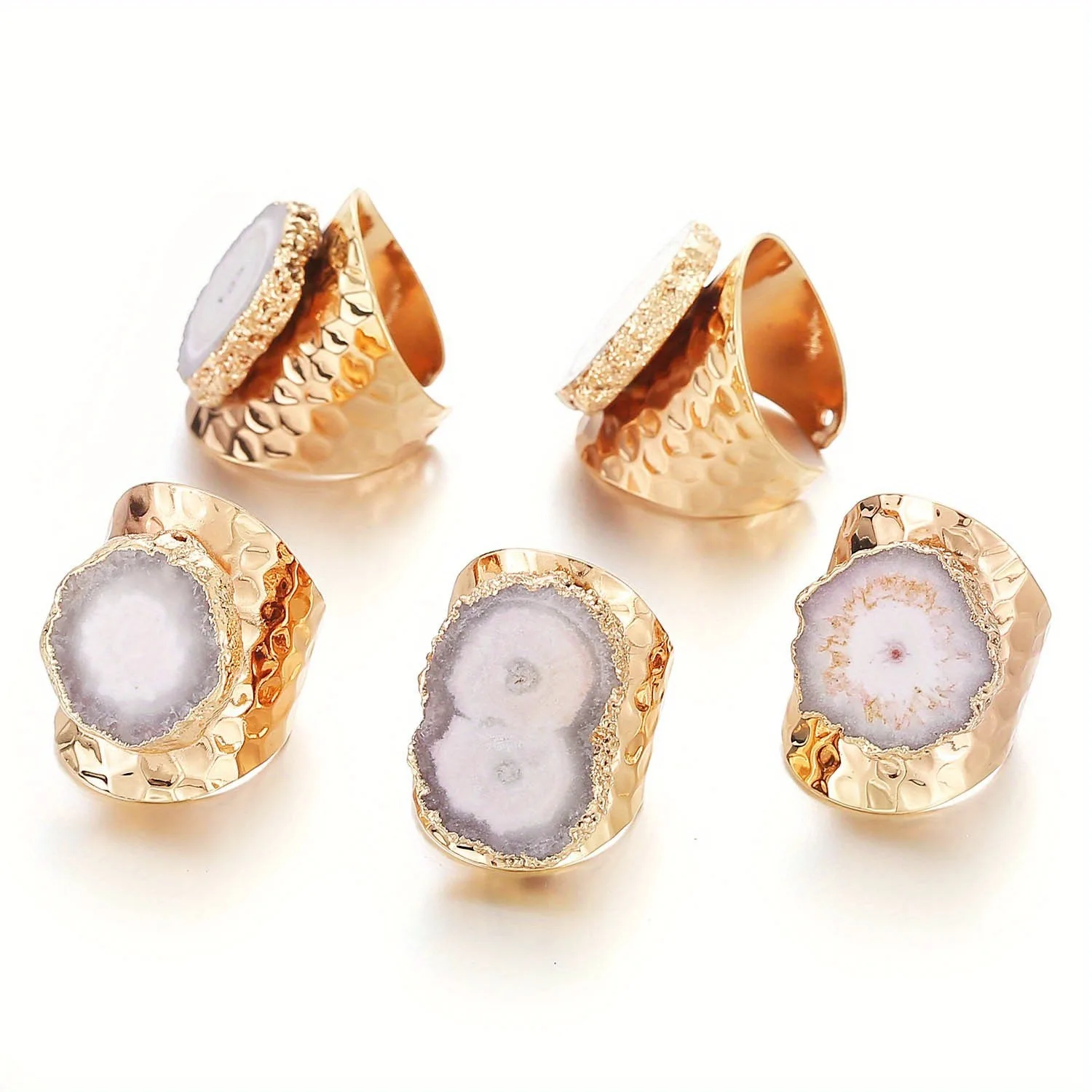 Natural Stone Ring Irregular Shape Agates Crystal Resizable Rings for Women Men Fashion Charm Jewelry Gift Cluster Winding Ring