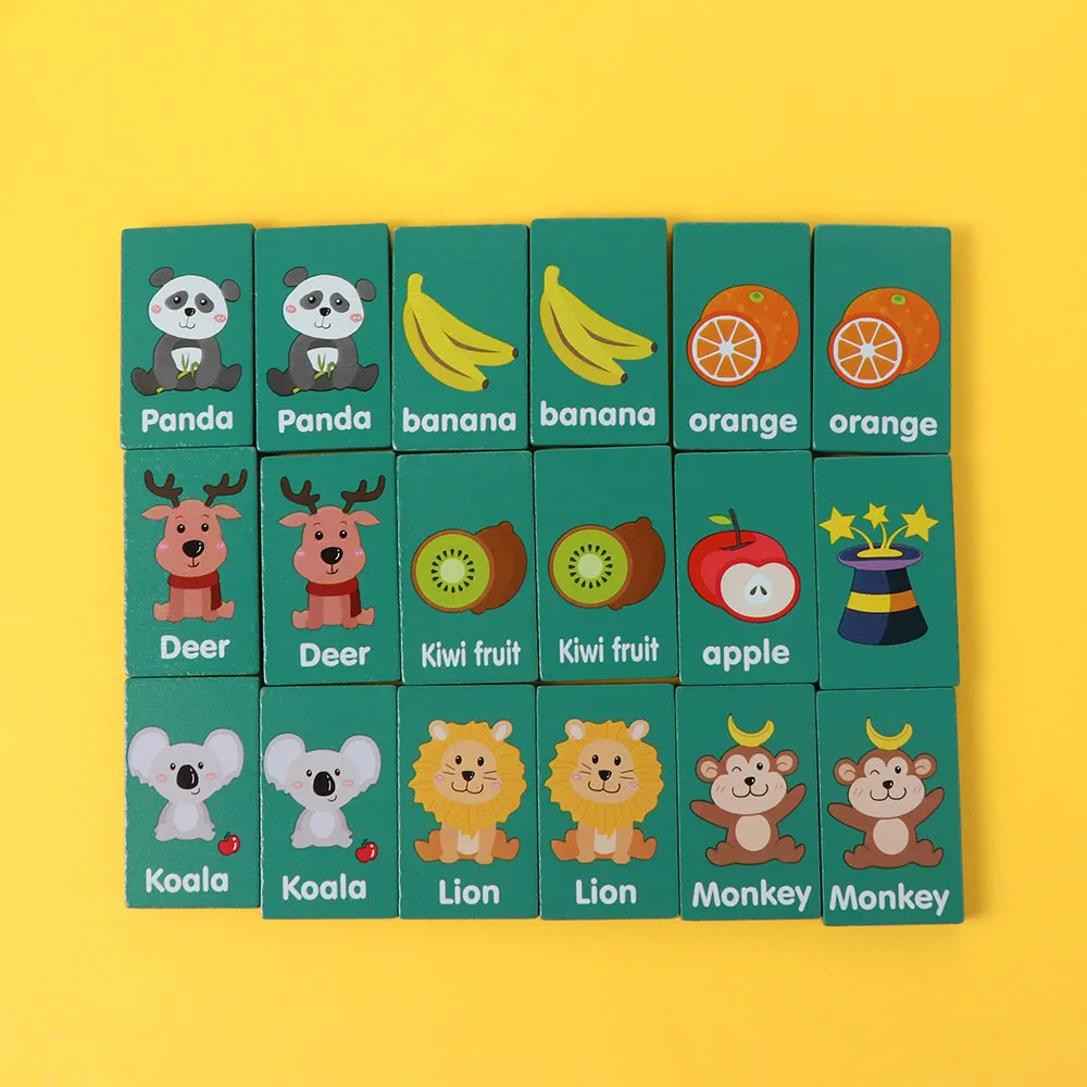 Wooden Memory Solitaire Matching Mahjong Game Fruit Animal Early Educational Family Board Game Easy To Play Interactive