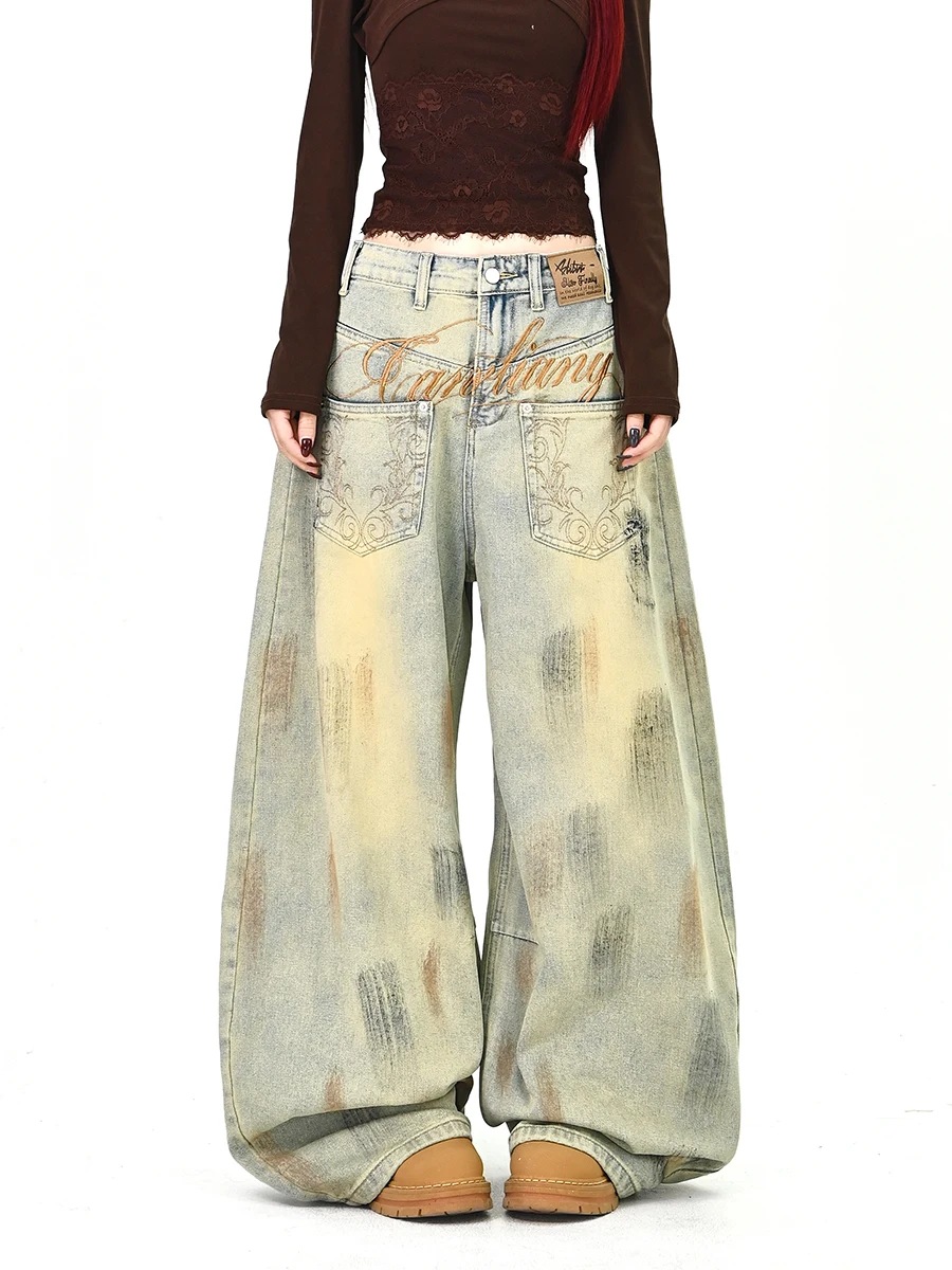 

American Sle Wide Leg Jeans Women's Spring New Loose BF Vintage Knife Denim Pants Casual Comfortable High Waist