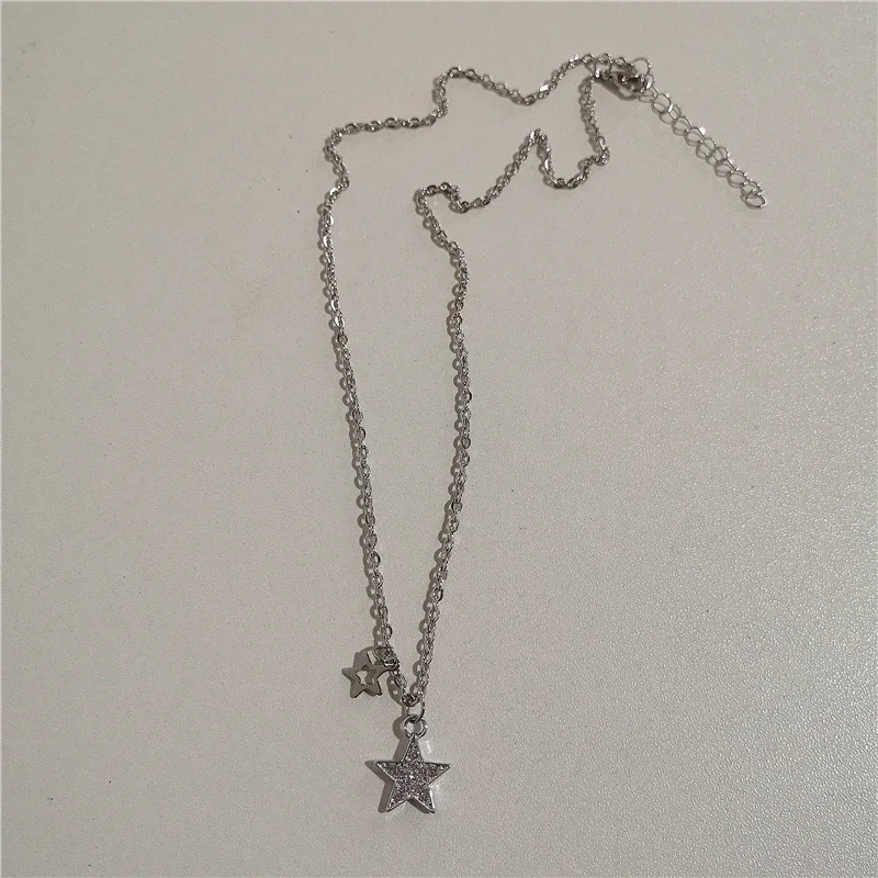 Kpop Punk Grunge Silber Farbe Stern Kreuz Anhänger Halskette Für Männer Frauen Paar Vintage Ästhetischen Schmuck Y2K EMO Zubehör – Detail 3