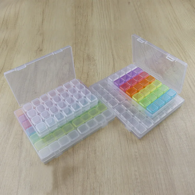 علبة تخزين بلاستيكية شفافة لأدوات تزيين الأظافر ، منظم حجرة ، علبة الخرز ، حاوية مجوهرات ماسية ، 28 شبكة ، 56 شبكة