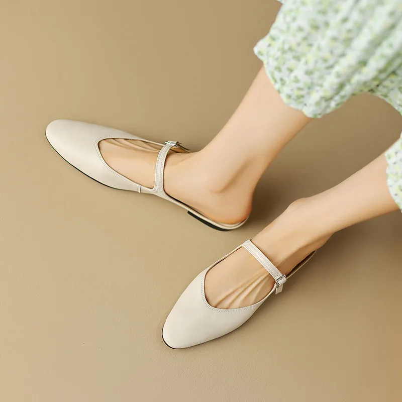 FEDONAS Summer Fashion Concise Women Sandals Flats Mules Genuine Leather Slippers Buckle Shoes Woman Comfort Casual Office Lady