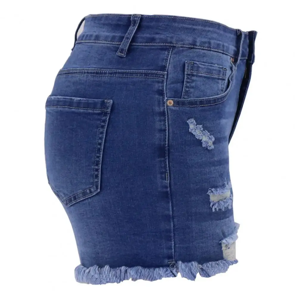 

Women Casual Denim Shorts Stylish Women's High Waist Denim Shorts with Ripped Edge Multi Pockets Slim Fit Button for Summer