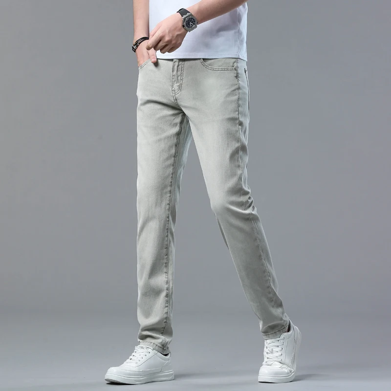 Stretch Slim Jeans Men\'s Thin Fashion Simple High-End Men\'s Clothing 2024 Summer New Skinny Trousers