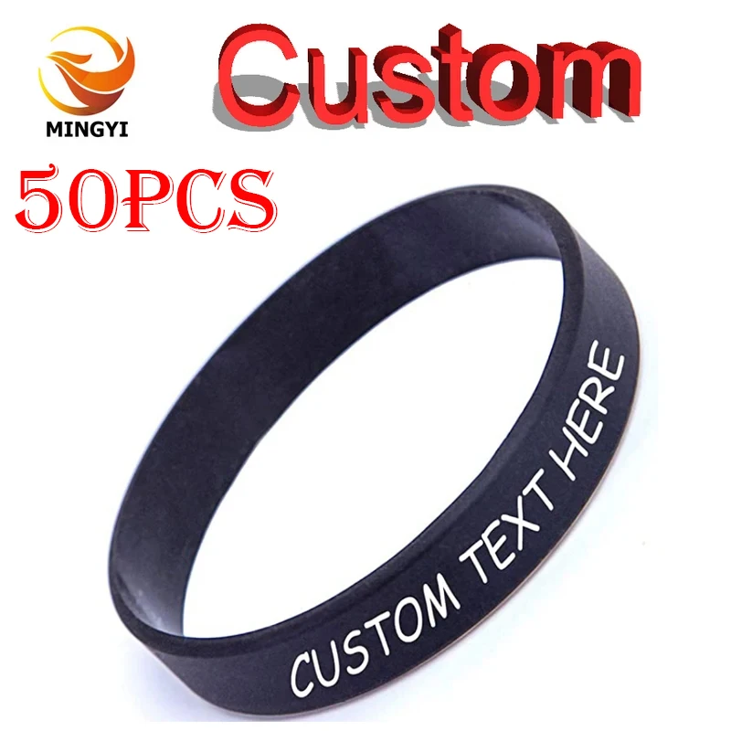 50pcs Silicone Bracelets Printed Custom Wristband Personalized Band with Logo Text For Game, Events