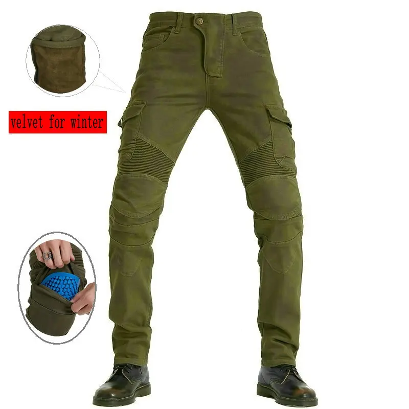 Winter Motorcycle Riding Jeans Volero Velvet Warm Loose Straight Pants Motocross Protection Trousers Six Pockets Overall 3 Color