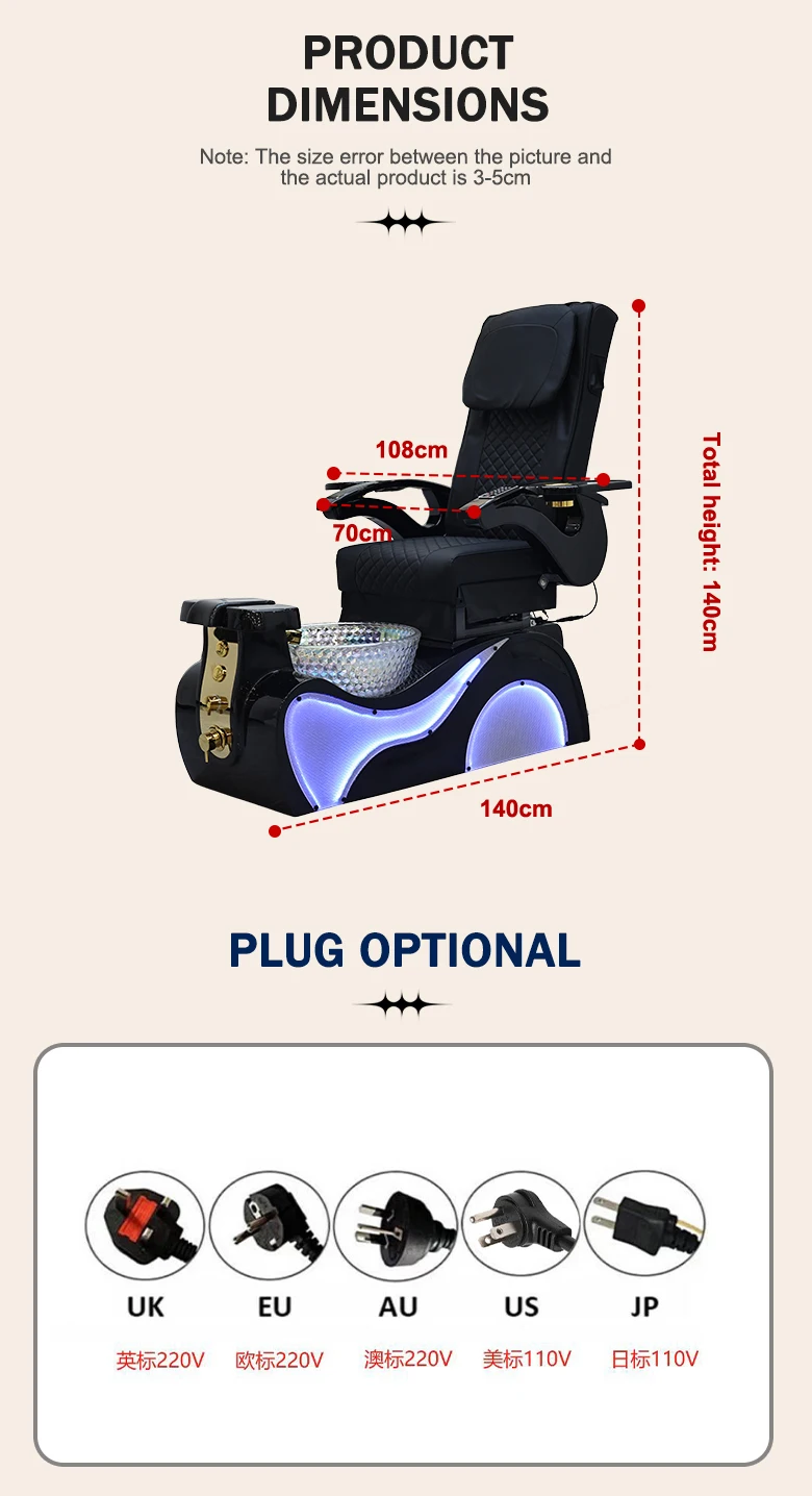 Elektrischer Pediküre-Spa-Stuhl mit LED-Licht, Rückenmassage PU-Leder Maniküre-Pediküre-Sofa für Nagelstudio-Einrichtung – Detail 10