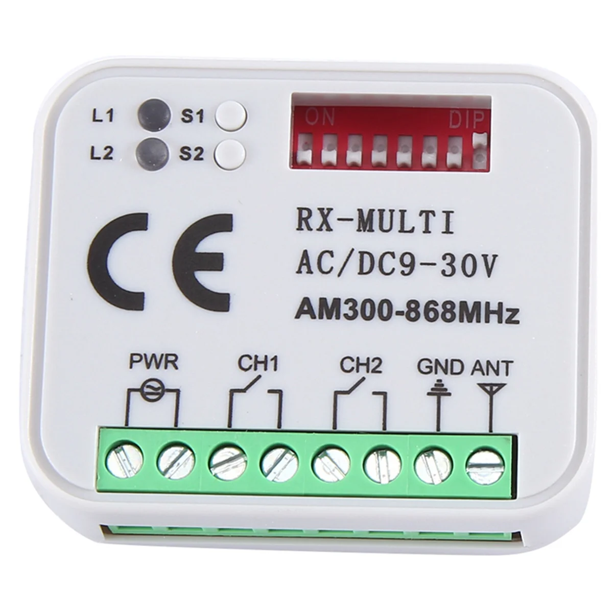 New Universal RX Multi Frequency 300-868MHz Receiver 2CH 12V 24V Relay Module Garage Door Remote Control 433.92MHz 868MHz