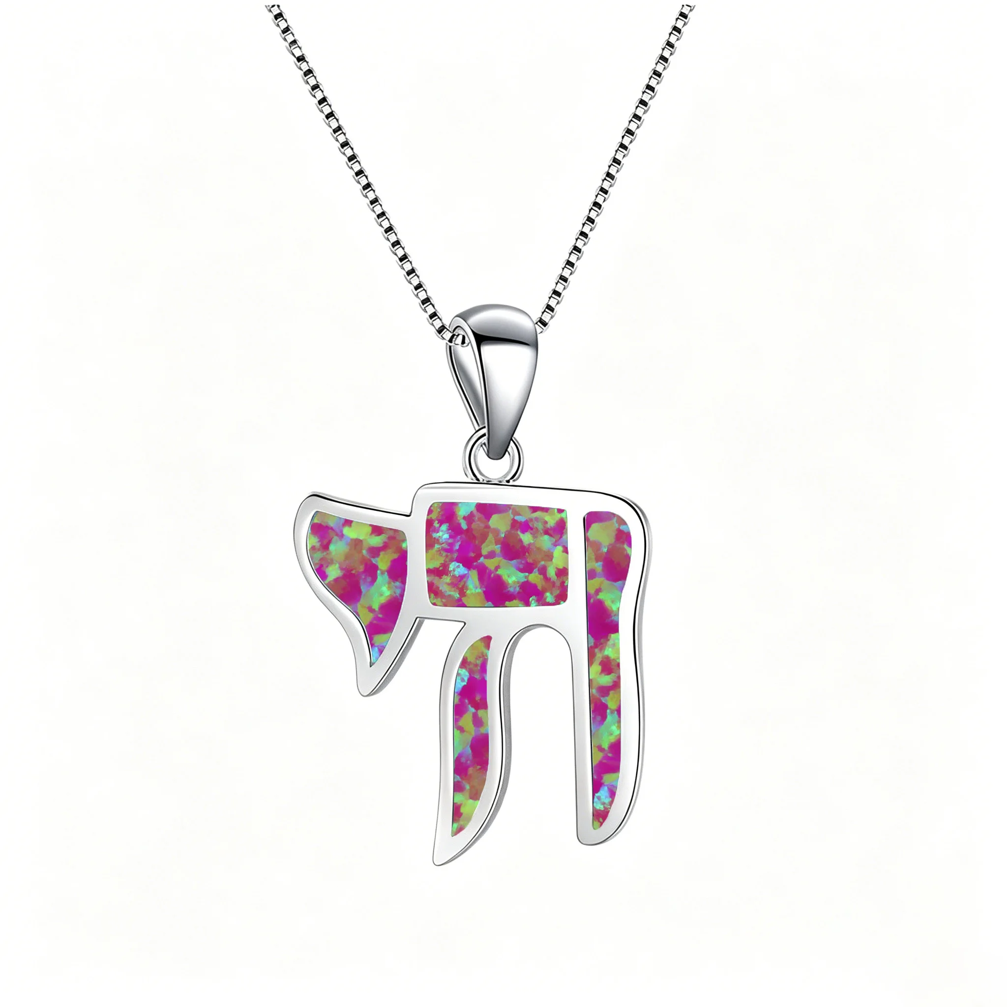 Hebräische Chai-Glücksanhänger-Halskette, jüdisches Symbol des Lebens, Schmuck, versilbert mit blauem Opal, einzigartiges bedeutungsvolles spirituelles Geschenk – Detail 6
