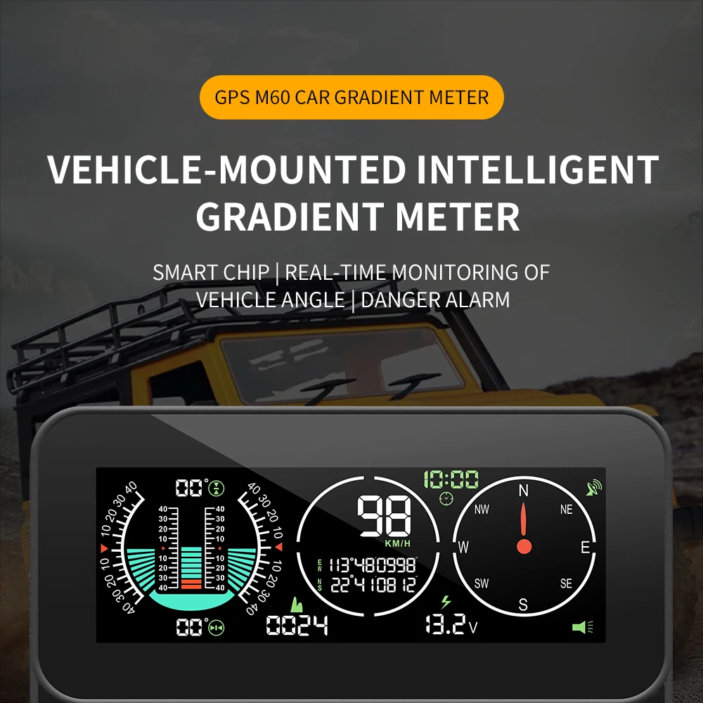 

M60 GPS HUD Head-Up Display Speedometer Slope Digital Tilt Meter Temperature Meter Automotive Intelligent System Universal