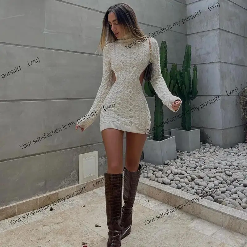

Autumn and winter women's clothing sexy backless long-sleeved twist high-waisted knitted sweater dress hip-wrapped short skirt