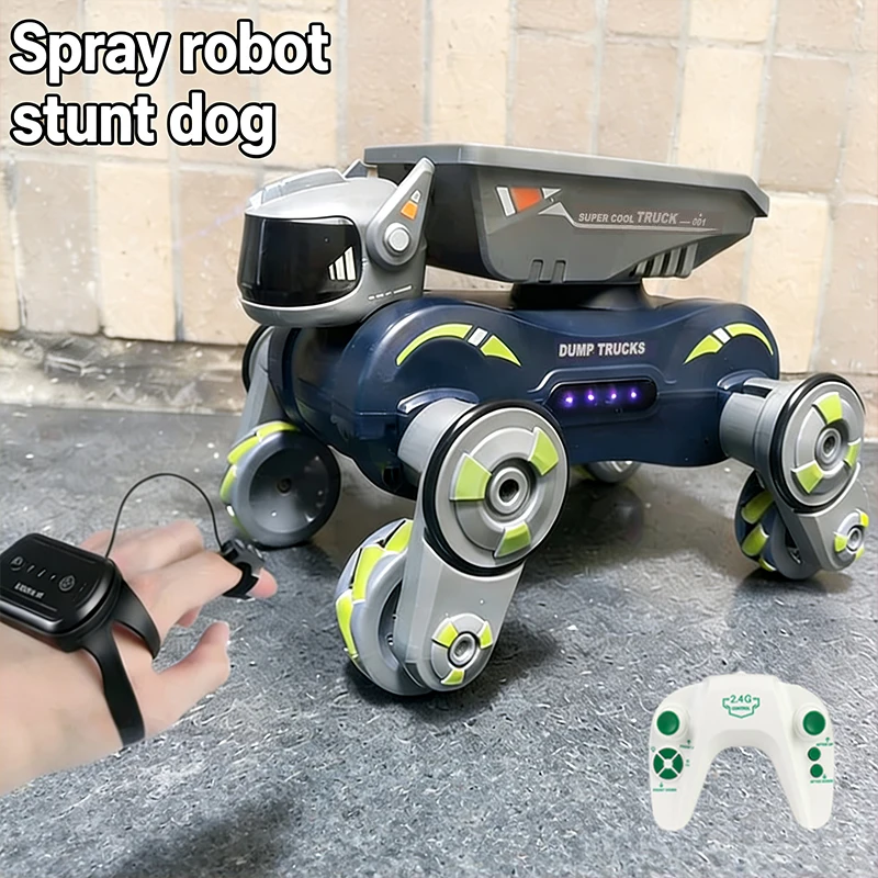 

RC Robot Dog Remote Control Spray Drift Car Vehicle Gesture Sensing Control Stunt Animal Electronic Pet with Music Children Toy