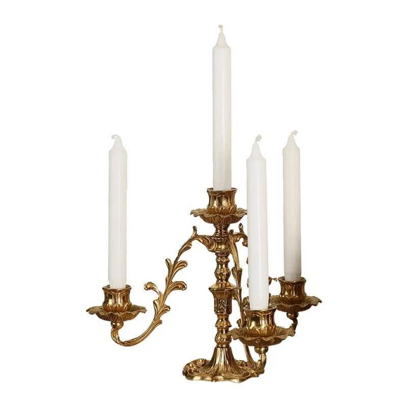 French retro all-copper carved candle holder, European candle home decoration