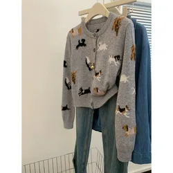 Cardigan Feminino Vintage Cartoon Animals Oversized Sweater Long Sleeve Top Y2k Clothes Pull Femme Autumn Winter Sueters