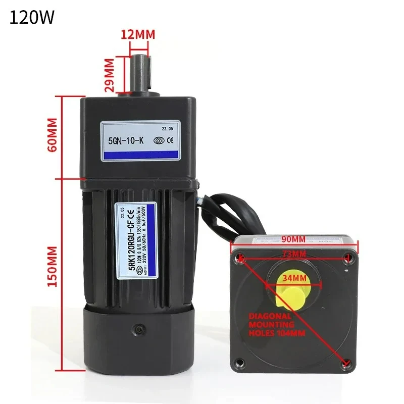 

С редуктором 5GN, 220 В, 120 Вт, 5RK120RGU-CF, 450-2,7 об/мин, реверсивный двигатель переменного тока с регулируемой скоростью 1:3-1:180.