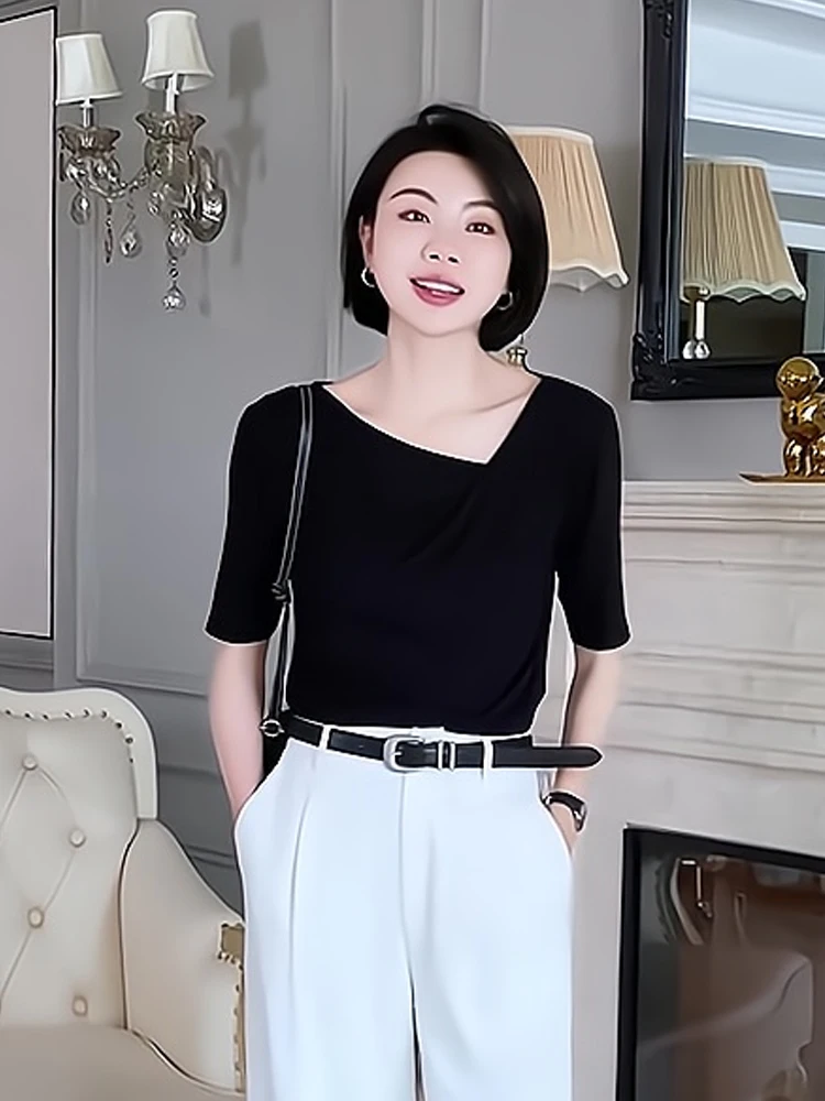 Casual Reine Farbe Plissee Bot irt ort Sve Sommer T-shirt Koreanische Sle Gerade Cut Seide frauen Premium Basis irt