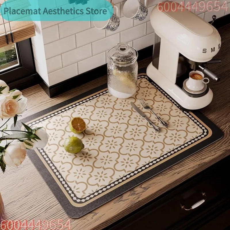 Vintage Blumenmuster Küchen-Trockenmatte Rutschfeste Hitzebeständige Arbeitsplattenmatte Moderne Geometrische Wohndekor Spülbeckenmatte für Geschirr