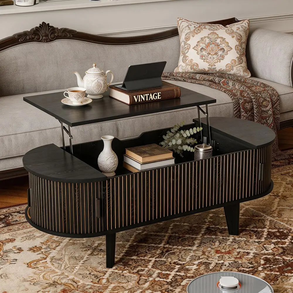 

Coffee Table with Storage, 47.2 Fluted Lift Top Coffee Table with 180 Sliding Tambour Door, Mid Century Modern Center Table for