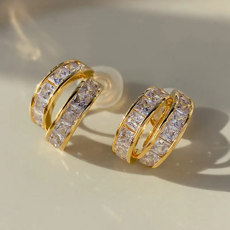 Senior Luxury Gold Color C-shaped Zircon Earrings for Women New Fashion Simple Atmosphere Delicate Earring Wedding Jewelry Gifts