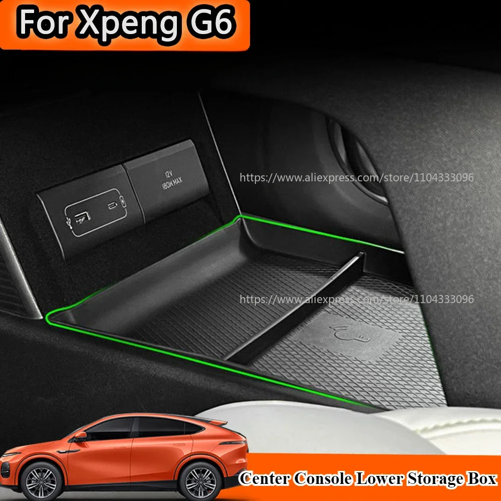 Car Center Console Storage Box For Xpeng G6 2023-2025 Xiao Peng G6 Central Lower Layer Tray TPE Organizer G6 Accessorie Tidying