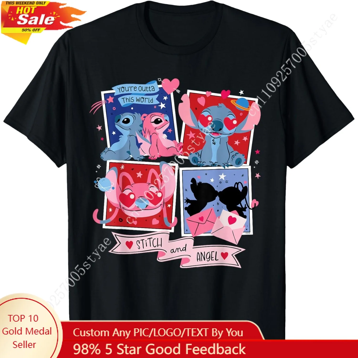 

Disney Stitch and Angel Valentine's Day Outta This World T-Shirt Boys Girl Shirt Short Sleeve Tee Crewneck Top Comfort Blouse