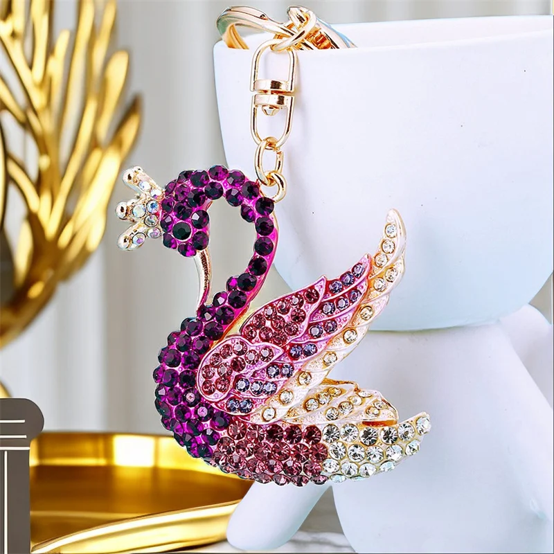 Swan Keychain Hanging Decorations Car Bag Rhinestone Ring Pendant Hangings Gift Ornament