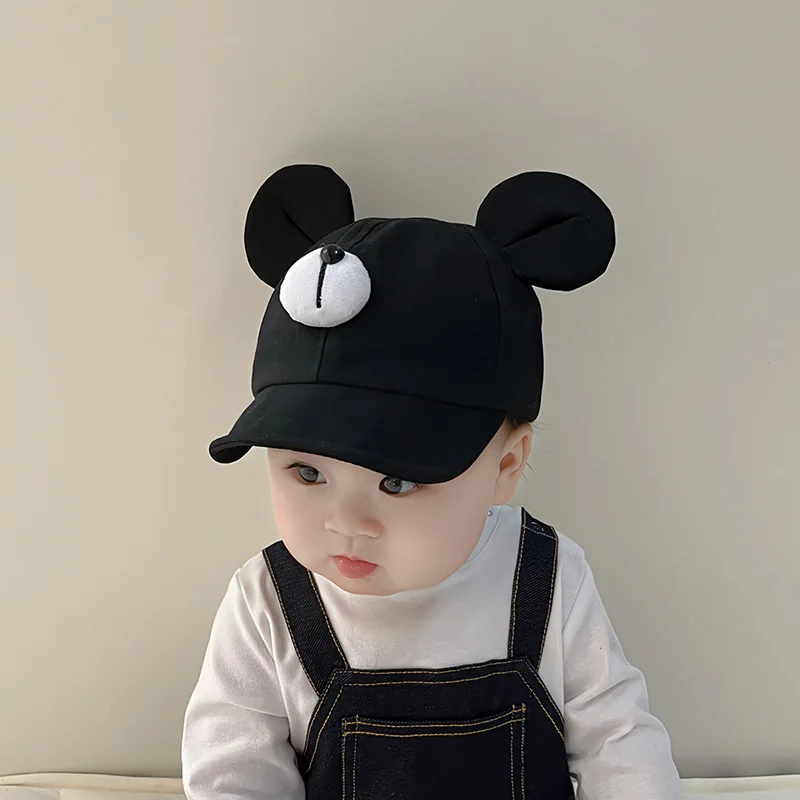 Korean Baby Cap Cute Big Ears Infant Boys Girls Baseball Cap Soft Eaves Cotton Toddler Kids Peaked Hat Solid Color Sun Hats